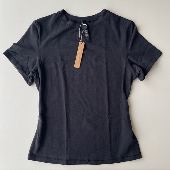 SKIMS Cotton Jersey T-Shirt Soot Black Medium - Picture 3 of 5